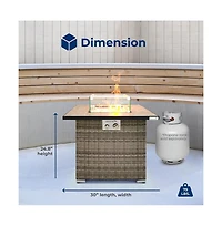 SereneLife 40,000 Btu Wicker Propane Gas Fire Pit Table with Tempered Glass Wind Guard