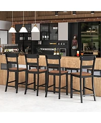Farmhouse Dining Bar Stool Set of 2 with Solid Rubber Wood Frame