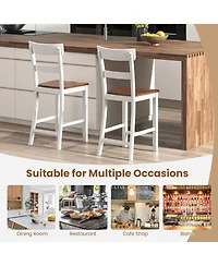 Farmhouse Dining Bar Stool Set of 2 with Solid Rubber Wood Frame