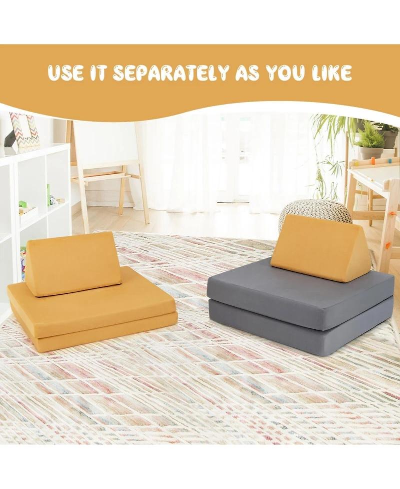 Gouun 4 Pieces Convertible Kids Couch Set with 2 Folding Mats
