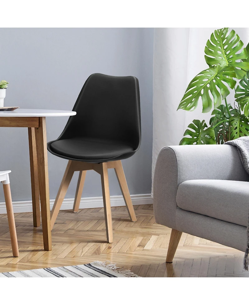 Gouun Set of 4 Dining Chairs Mid-Century Modern Shell Pu Seat with Wooden Legs