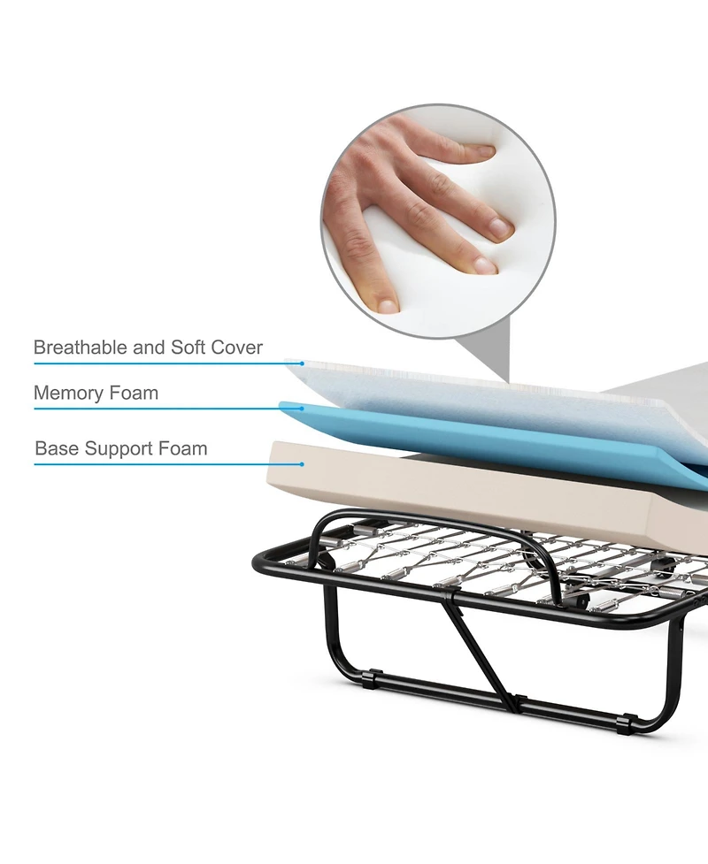 Gouun Rollaway Folding Bed with Memory Foam Mattress and Sturdy Metal Frame Made in Italy
