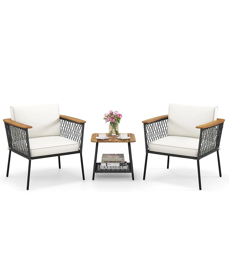 Gouun 3 Piece Patio Furniture Set Rattan Chair Set with 2-Tier Table