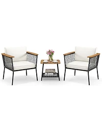 Gouun 3 Piece Patio Furniture Set Rattan Chair Set with 2-Tier Table