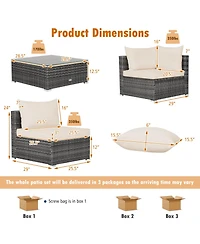 7 Pieces Patio Rattan Furniture Set with Sectional Sofa Cushioned