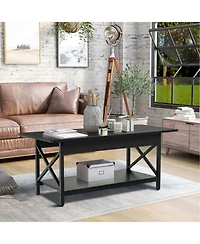 Gouun 2-Tier Industrial Rectangular Table with Storage Shelf