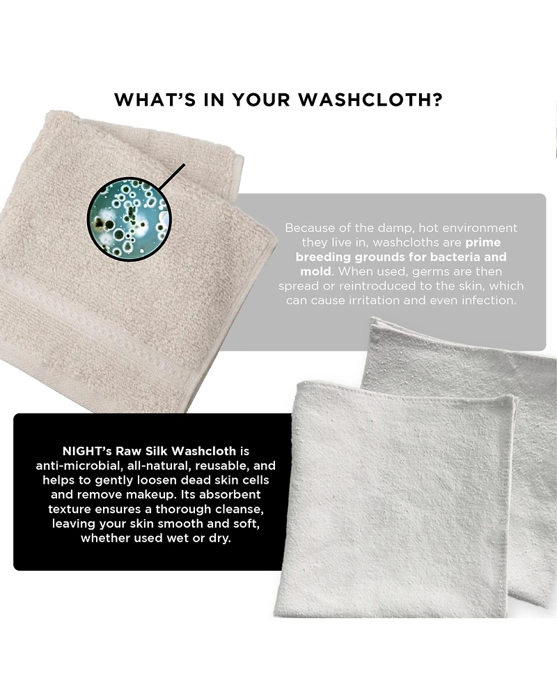 Night Raw Silk Skincare Washcloths, Exfoliating, Multi-Pack