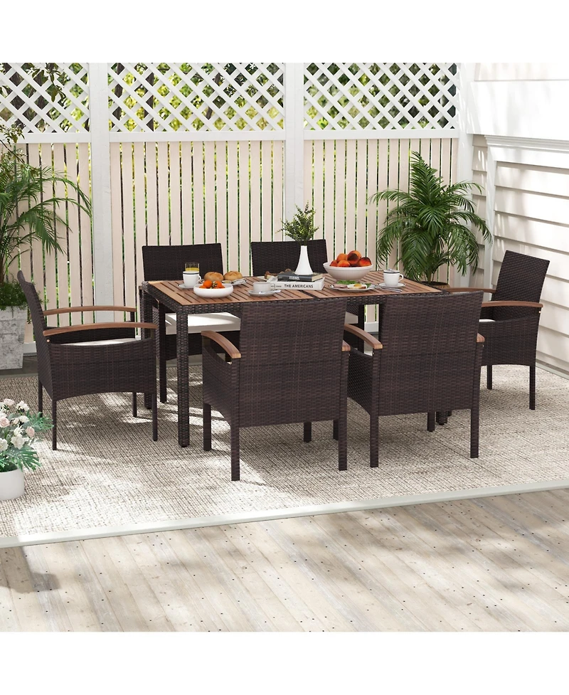 Gouun Patio Dining Chairs Set of 2 with Acacia Wood Armrest and Heavy Duty Metal Frame-2 Pieces