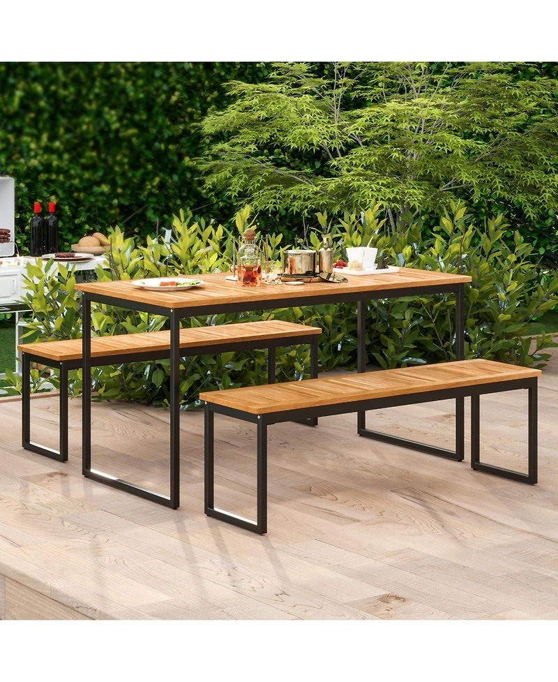 Gouun Set of 2 Patio Dining Bench for 2-3 Person Indoor Outdoor