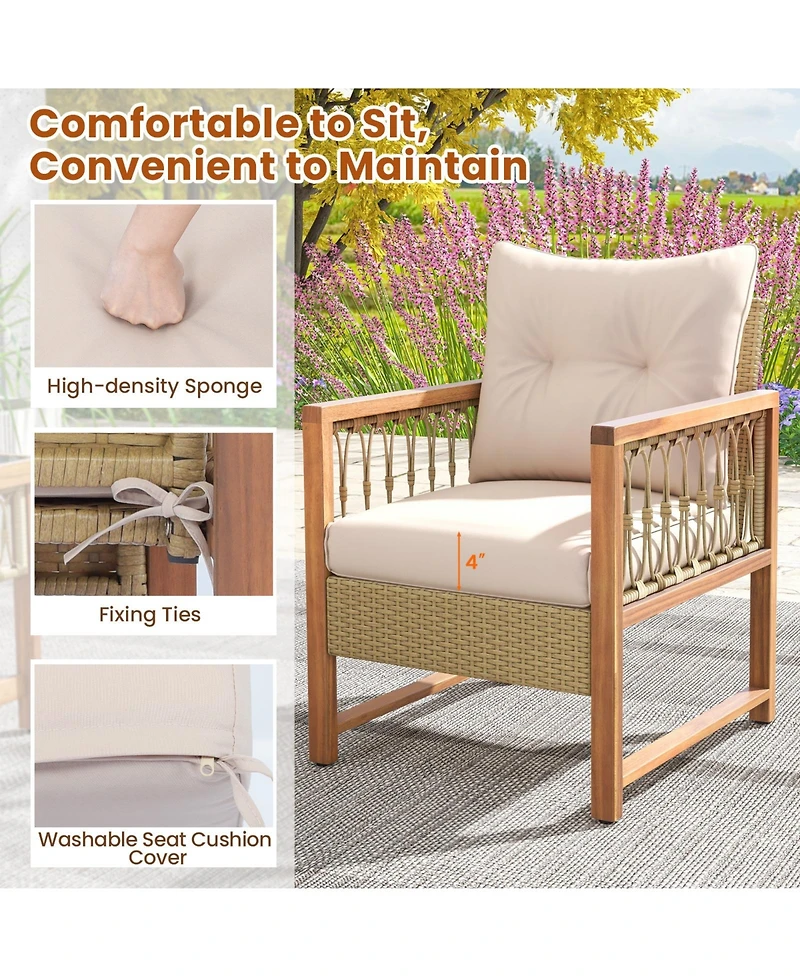 Gouun 3 Pieces Patio Furniture Set with Acacia Wood Frame Cushions