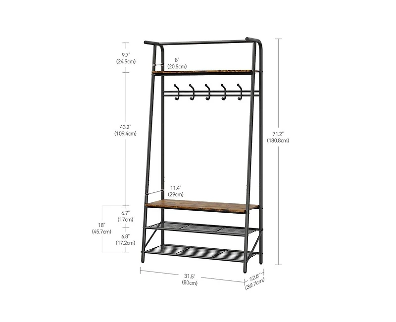 gaomon Coat Rack Shoe Bench, 4-in-1 Hall Trees Entryway Bench with Coat Rack and Shoe Rack
