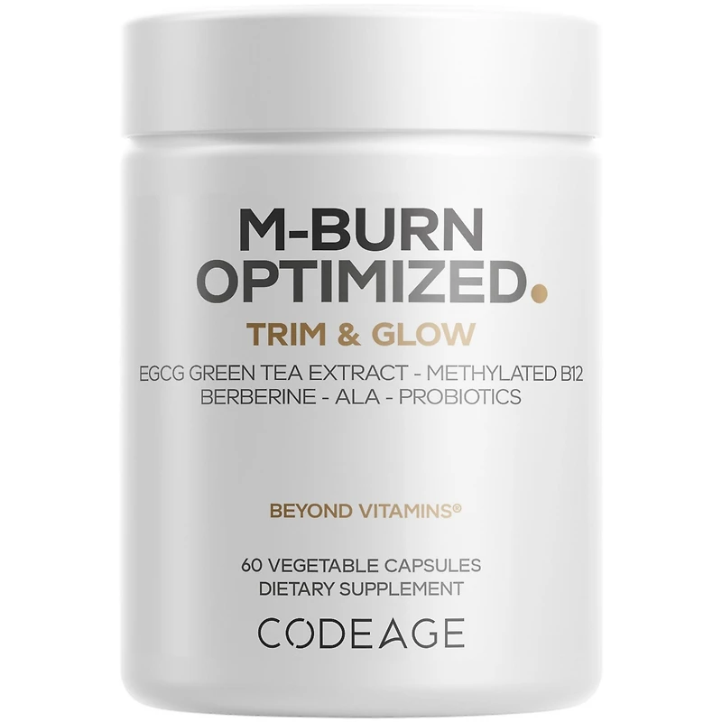 Codeage M-Burn Optimized Supplement - Decaffeinated Green Tea Std. to 50% Egcg, Berberine, Akkermansia, Vitamin B12 - Probiotics - Vitamins