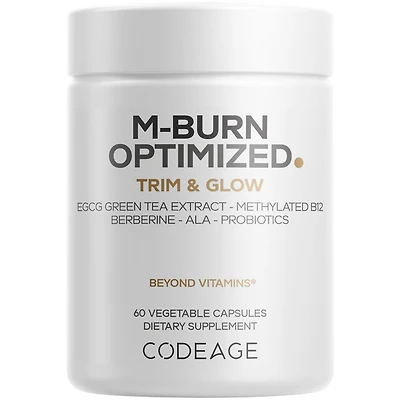 Codeage M-Burn Optimized Supplement - Decaffeinated Green Tea Std. to 50% Egcg, Berberine, Akkermansia, Vitamin B12 - Probiotics - Vitamins