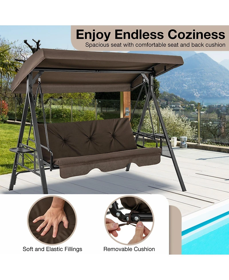 Gouun Convertible 3-Seat Patio Porch Swing Chair to Flat Bed with Adjustable Canopy