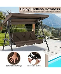Gouun Convertible 3-Seat Patio Porch Swing Chair to Flat Bed with Adjustable Canopy