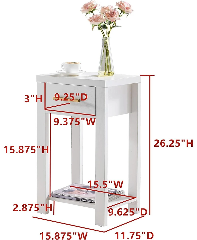 Kings Brand Furniture Sendero Wooden Chairside Side End Table with Drawer and Open Storage Shelf