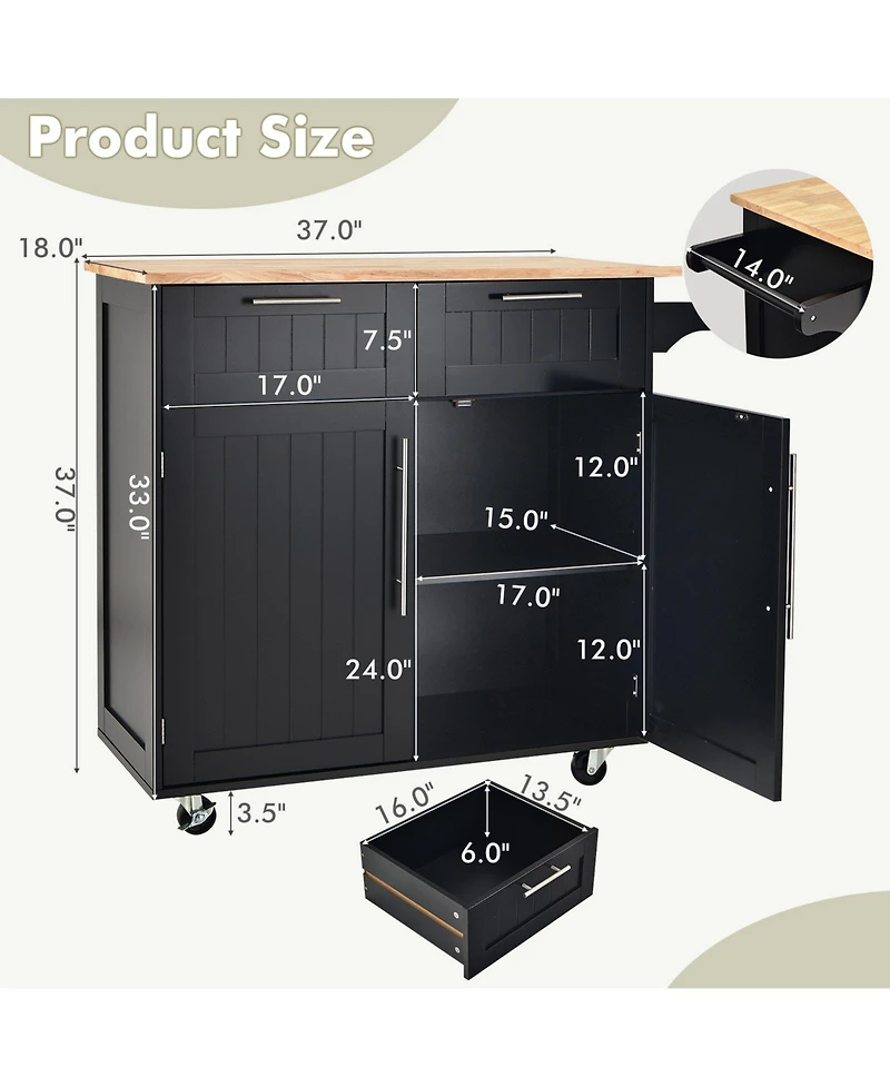 Gouun Heavy Duty Rolling Kitchen Cart with Tower Holder and Drawer