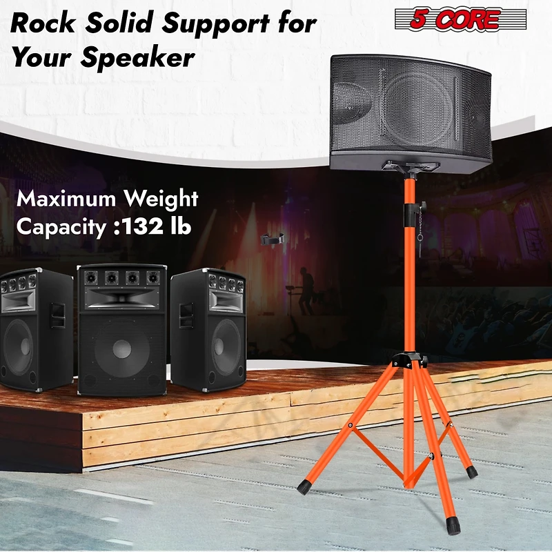 5 Core Speaker Stand Tripod Heavy Duty Adjustable Up to 72 Inch Dj Studio Monitor Stands Pole Mount - Orange - 2 Pcs