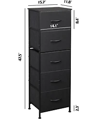 Wlive Fabric Dresser 5-Drawer Tall for Bedroom Storage Organizer with Bins Wood Top Sturdy Steel Frame Chest of Drawers Clo