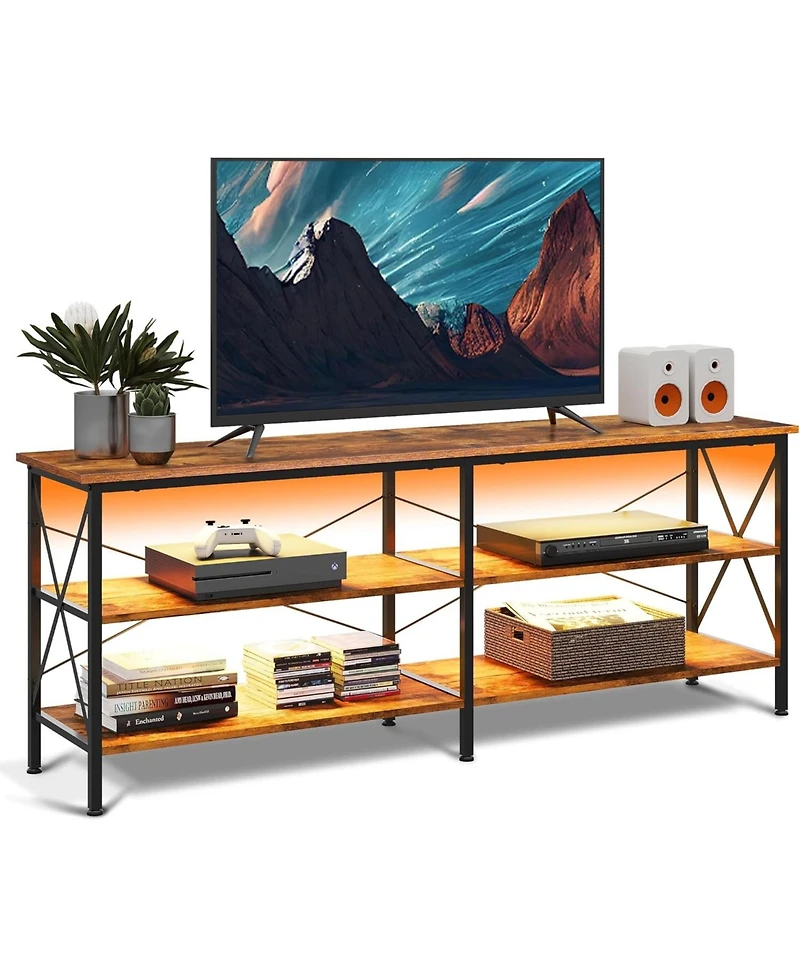 Wlive Tv Stand for 65 70 inch Tv with Led Lights Gaming Entertainment Center with Storage Industrial Tv Console for Living Room Long 63" Led Tv Cabine