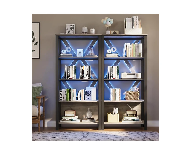 gaomon 5 Tier Bookshelf with Led Lights, Tall Bookcase with Open Display Shelves