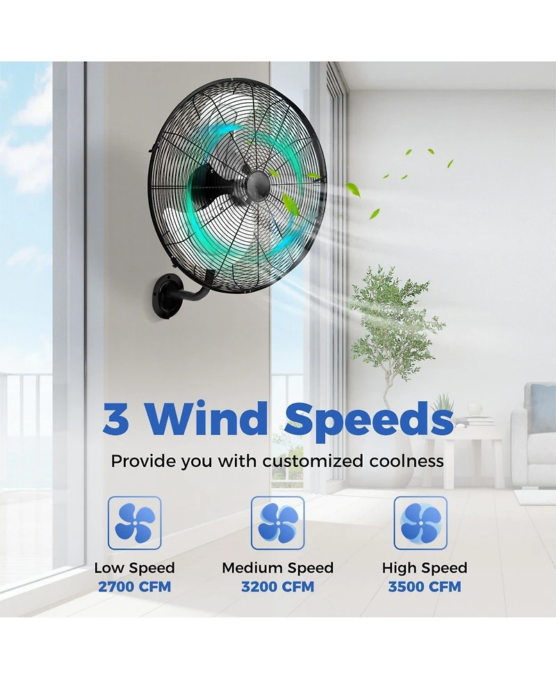 Gouun 20 Inch Wall Mount Fan with 3 Fan Speeds and Adjustable Tilt Head