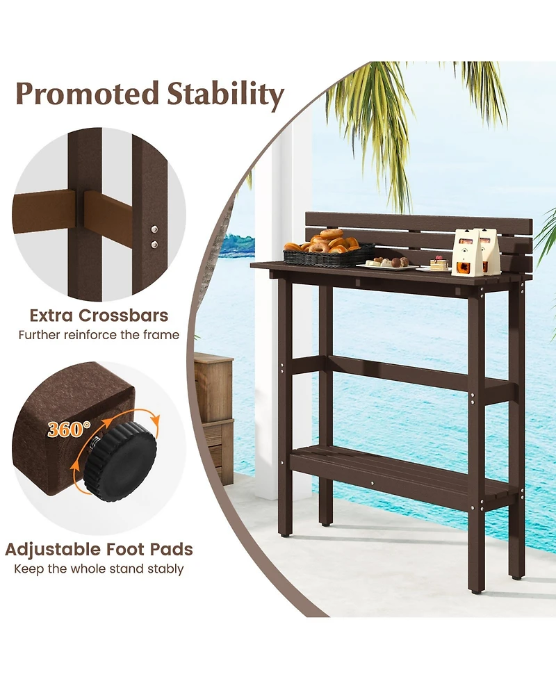 Gouun 48 Inch Patio Pub Height Table with Storage Shelf and Adjustable Foot Pads