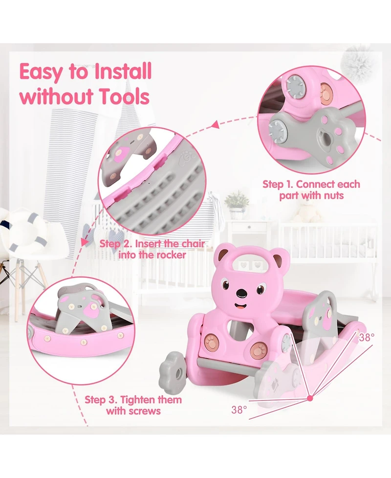 Gouun 4-in-1 Toddler Slide and Rocking Horse Playset with Basketball Hoop