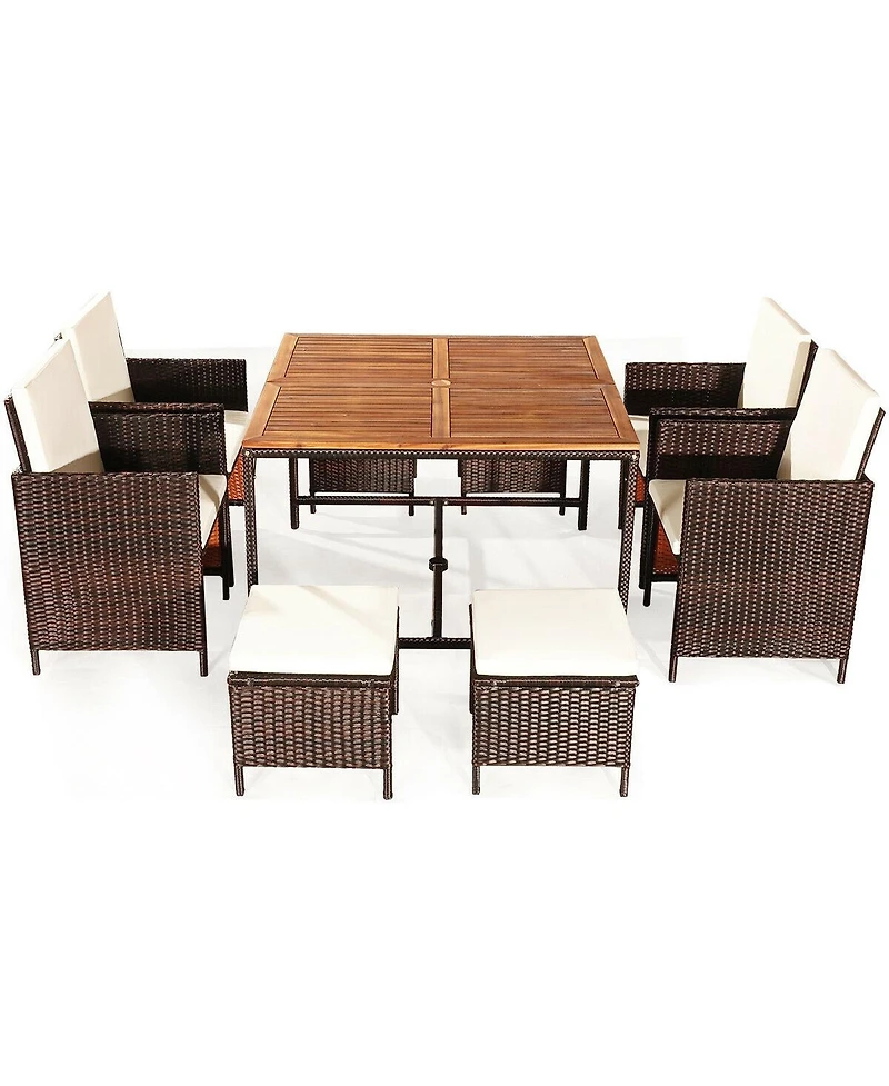 9 Pieces Patio Rattan Dining Cushioned Chairs Set