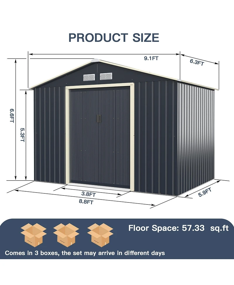 Gouun 9 x 6 Feet Metal Storage Shed for Garden and Tools