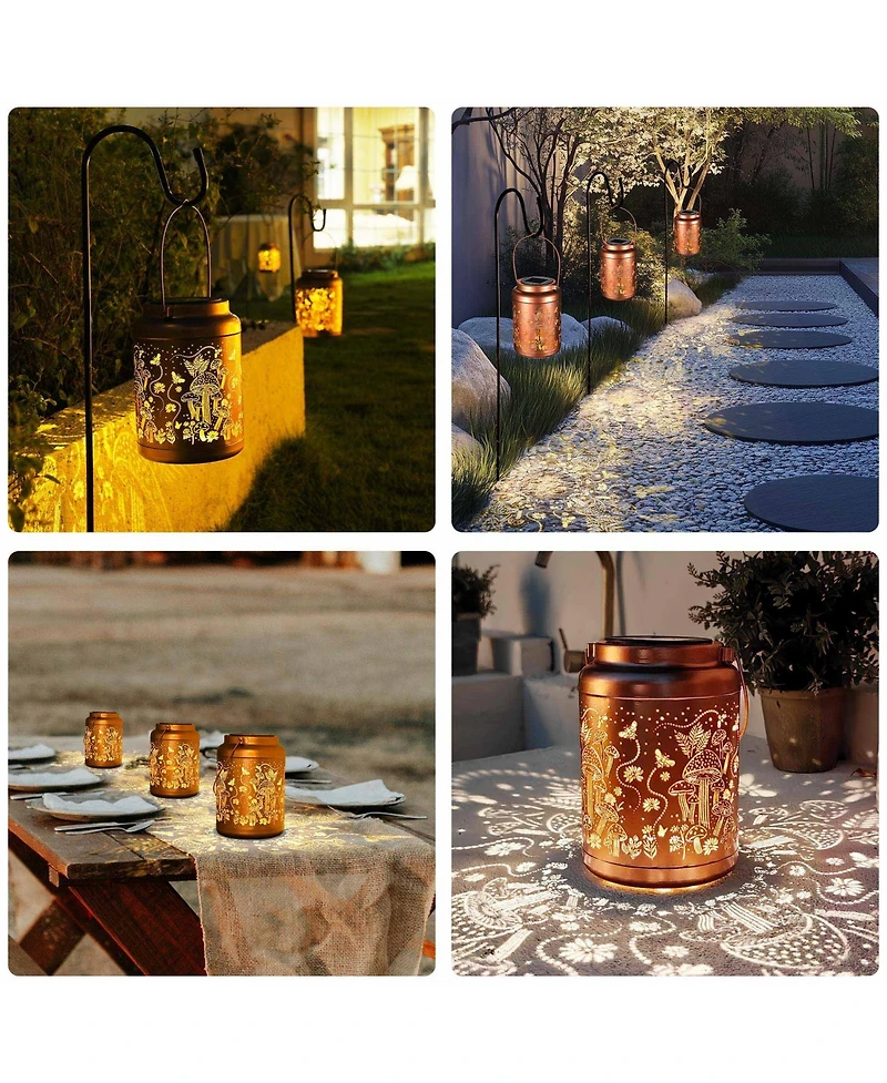 LAGarden Mushroom Solar Lantern Outdoor Hanging Waterproof Metal Decor Light Christmas Gifts Yard Patio Porch 2Pack