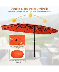 10 Pieces Patio Wicker Dining Set with 15 Feet Double-Sided Umbrella