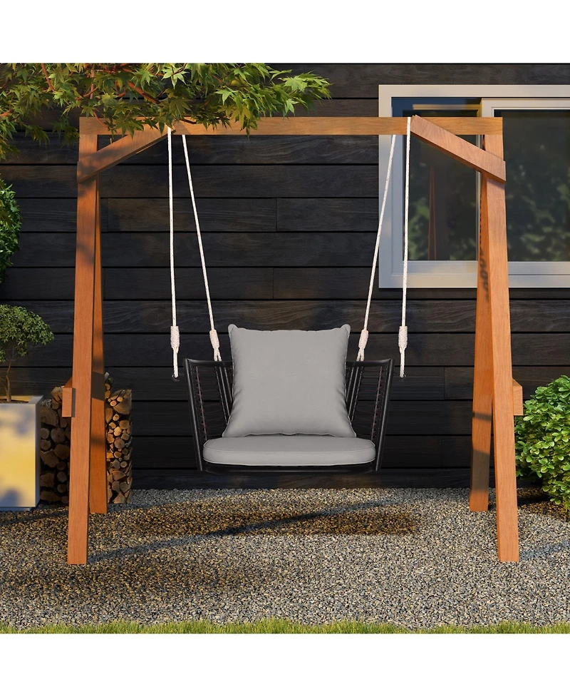 Gouun Single Person Hanging Seat with Woven Rattan Backrest for Backyard