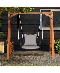 Gouun Single Person Hanging Seat with Woven Rattan Backrest for Backyard