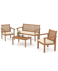 Gouun 4 Piece Patio Wood Furniture Set Acacia Wood Sofa Set with Loveseat-Off