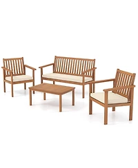 Gouun 4 Piece Patio Wood Furniture Set Acacia Wood Sofa Set with Loveseat-Off