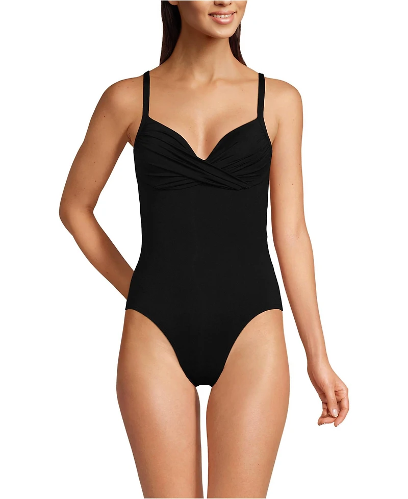Lands' End Petite Sculpting Suit Targeted Control Draped High Leg One Piece Swimsuit