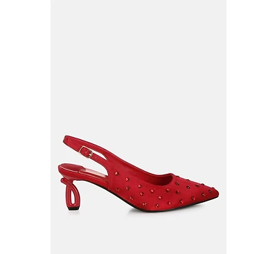 Dasavla Heart-Shaped Rhinestone Studded Slingbacks Women
