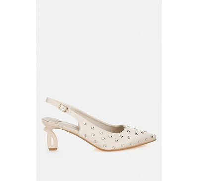 Dasavla Heart-Shaped Rhinestone Studded Slingbacks