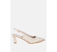 Dasavla Heart-Shaped Rhinestone Studded Slingbacks