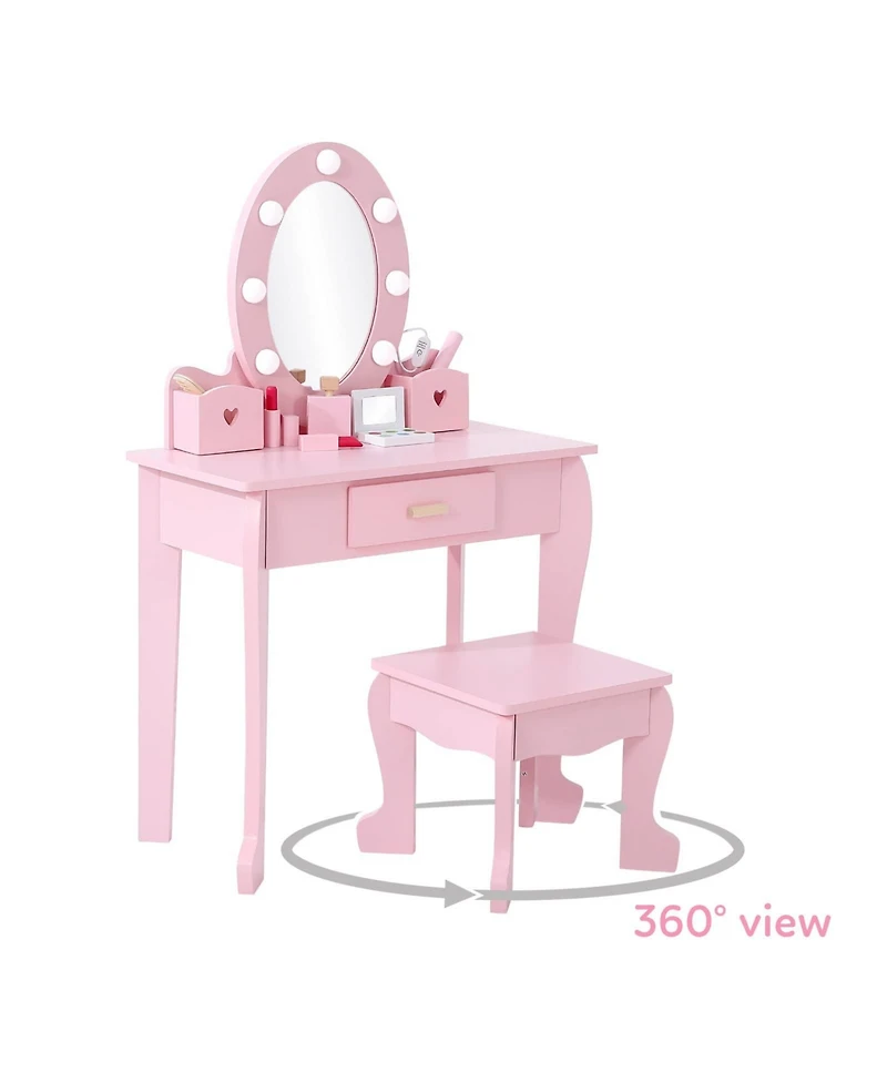 gaomon Girls' Vanity Table and Chair Set with Light