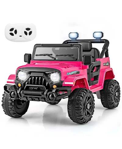 Gymax 12V Kids Ride on Truck Car w/Remote Control Threaded Wheels 3 Speeds Led Lights