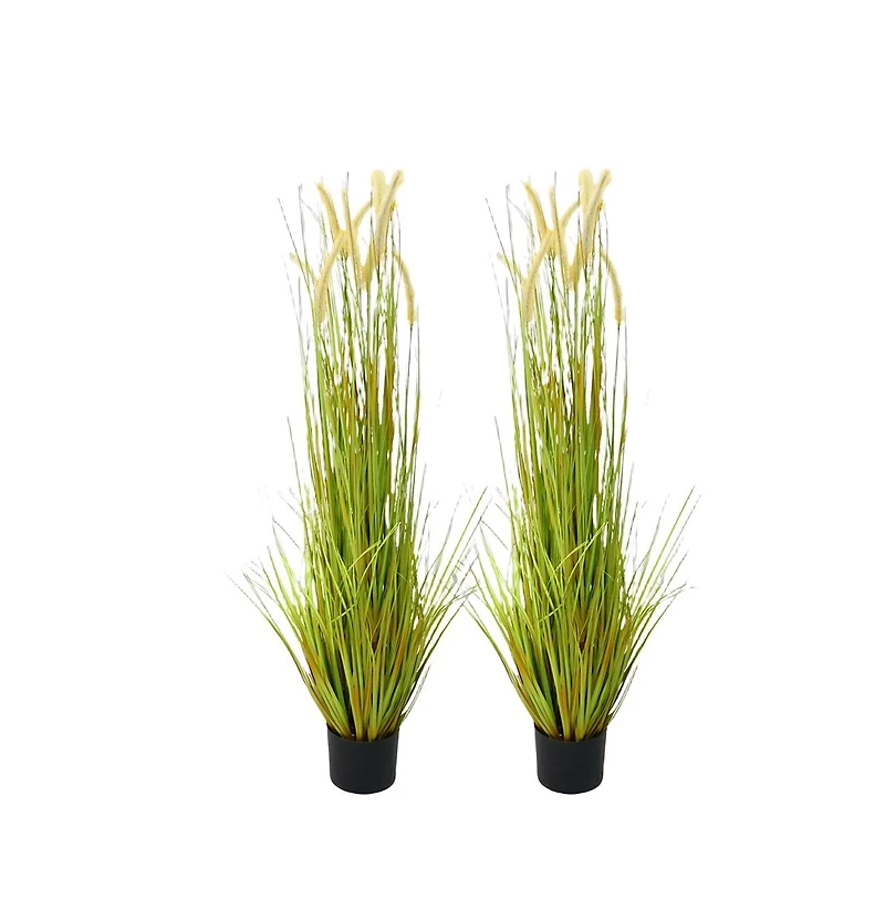 gaomon 2Pcs 4Ft Artificial Grass with Pots, Wheat Grass Green Leaves Fake Plants, Realistic Foxtail Grass Pampas Grass Plants for Home Garden