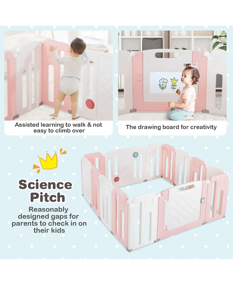 Gouun Kids 14 Panels Safety Activity Play Center with Drawing Board