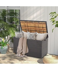 Gouun 134 Gallon Rattan Storage Box with Zippered Liner and Solid Acacia Wood Top