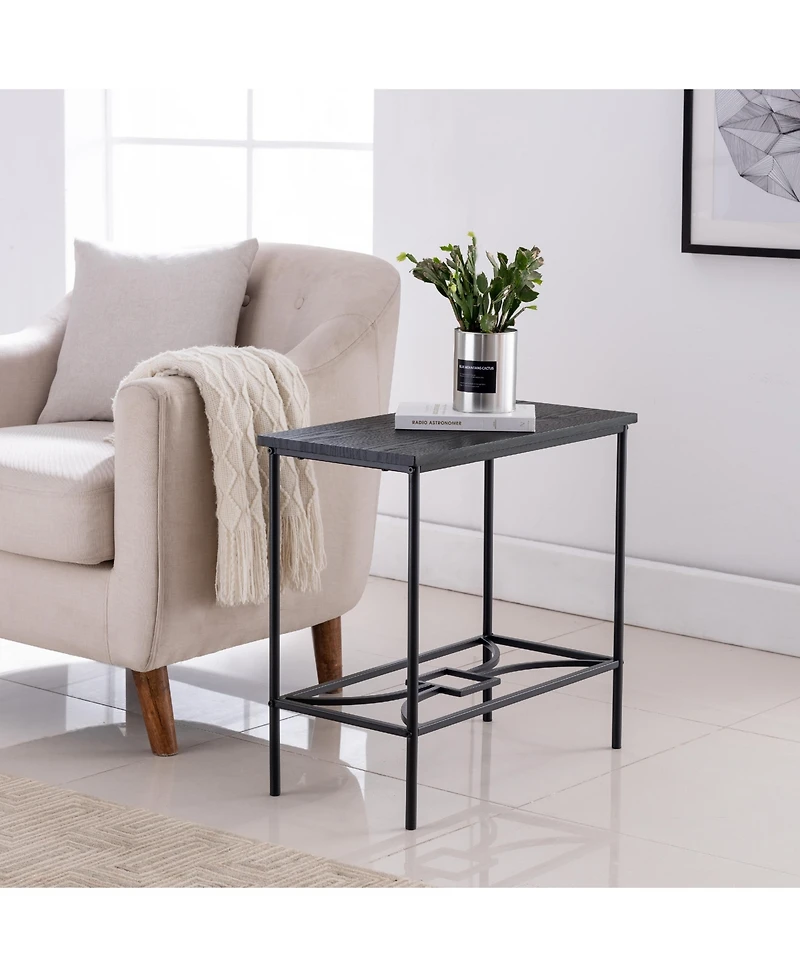 Kings Brand Furniture Launt Side Accent Table, Black Metal & Wood