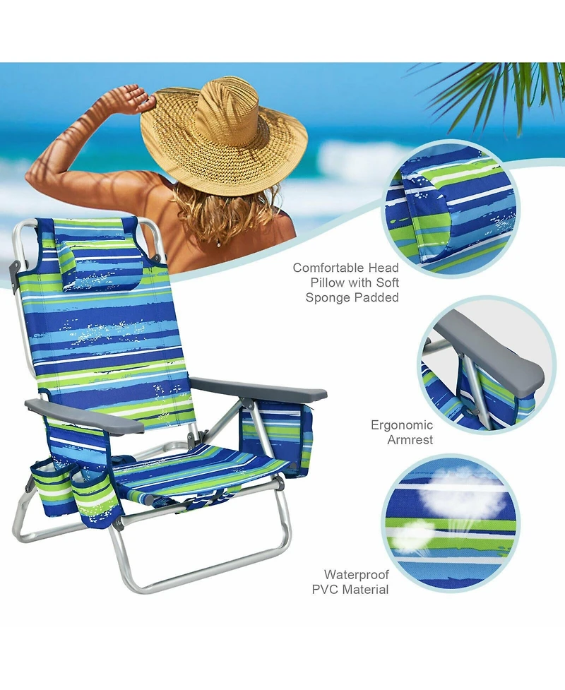 Gouun 4-Pack 5-Position Outdoor Folding Backpack Beach Reclining Chair with Pillow