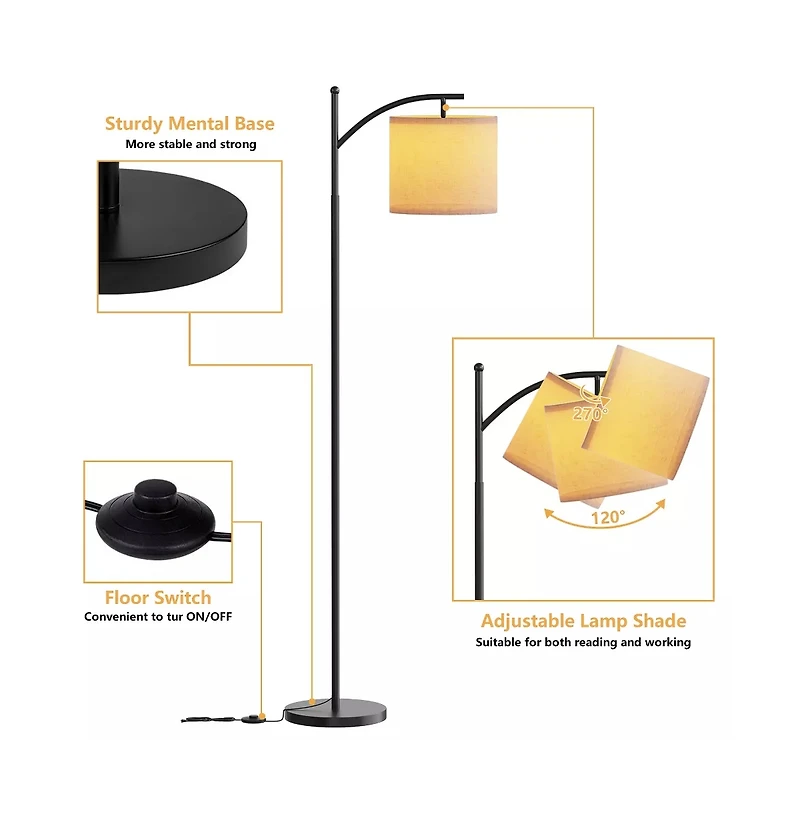 Sugift Metal Arc Floor Lamp with 3 Color Temperatures Led Bulb