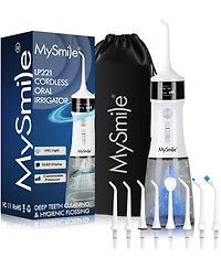 MySmile LP221 Uvc Sterilizable Cordless Water Flosser 335ML Tank Oled Display Dental with 4 Modes 8 Jet Tips & Storage Pouch for Home Travel