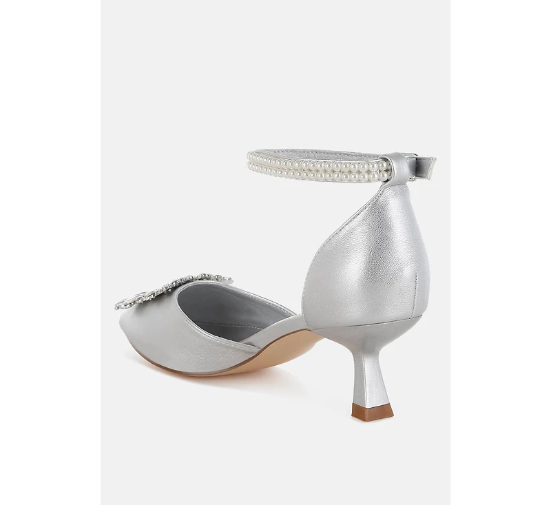 Onkana Diamante Brooch Kitten Heel Sandals